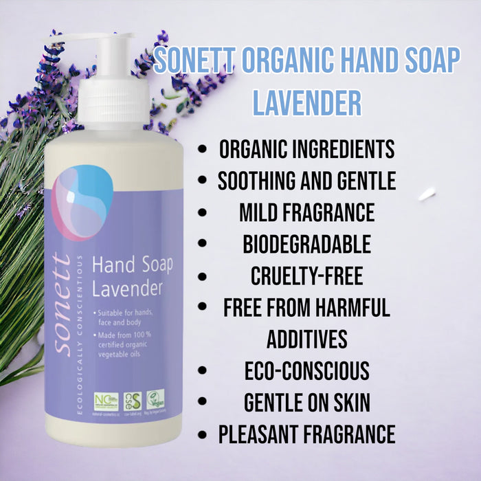 Sonett Organic Hand Soap Lavender (10 fl.oz/300 ml) ( Pack of 1 ) ( Pack of 2 ) ( Pack of 6 )
