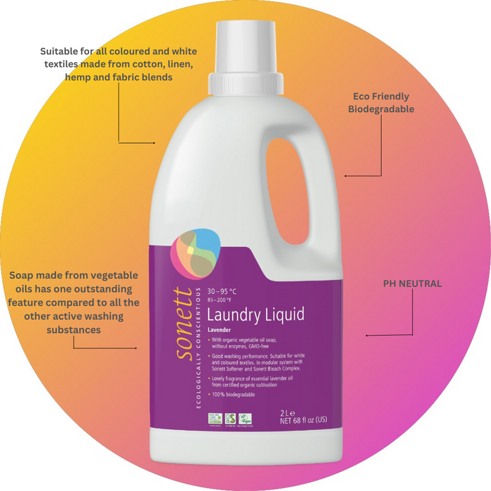 Sonett Organic Laundry Liquid Lavender (68 fl.oz/2L) ( Pack of 1 ) ( Pack of 2 ) ( Pack of 6 )