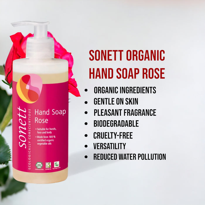 Sonett Organic Hand Soap Rose (10 fl.oz/300 ml) ( Pack of 1 ) ( Pack of 2 ) ( Pack of 6 )