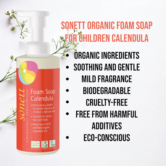 Sonett Organic Foam Soap for Children Calendula (6.8 fl oz/200ml) ( Pack of 1 ) ( Pack of 2 ) ( Pack of 6 )