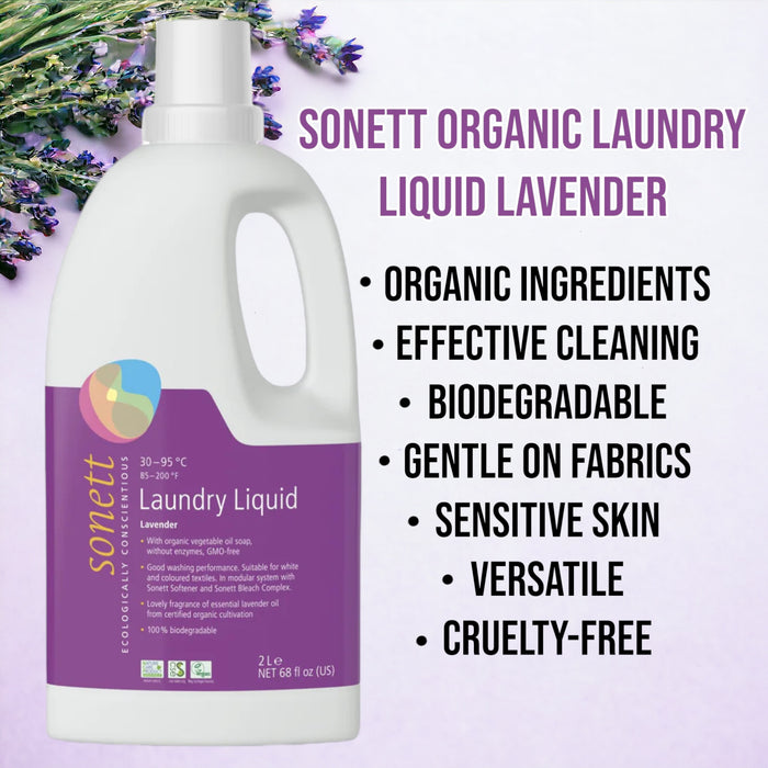 Sonett Organic Laundry Liquid Lavender (68 fl.oz/2L) ( Pack of 1 ) ( Pack of 2 ) ( Pack of 6 )