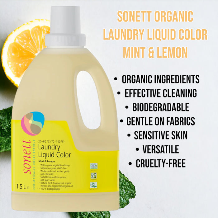Sonett Organic Laundry Liquid Color Mint & Lemon (53 fl. oz/1.5 L) ( Pack of 1 ) ( Pack of 2 ) ( Pack of 6 )