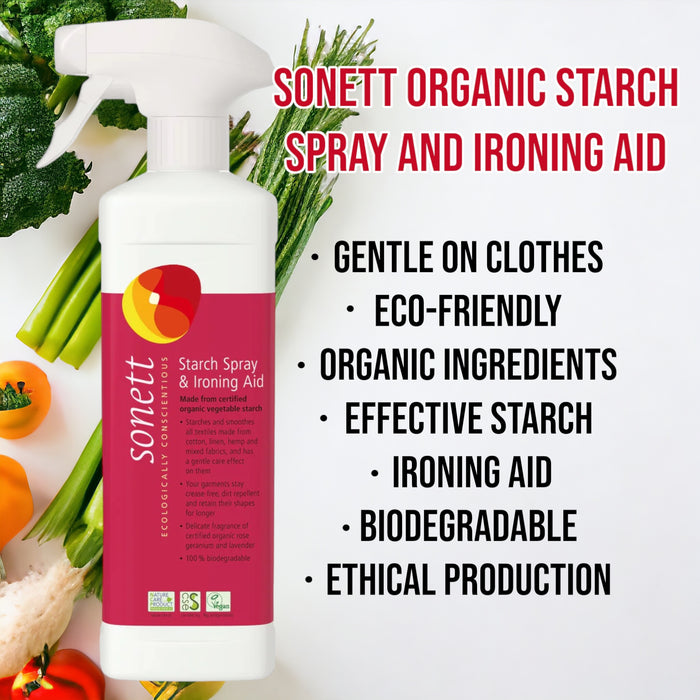 Sonett Organic Starch Spray and Ironing Aid (17 fl.oz/500ml) ( Pack of 1 ) ( Pack of 2 ) ( Pack of 6 )