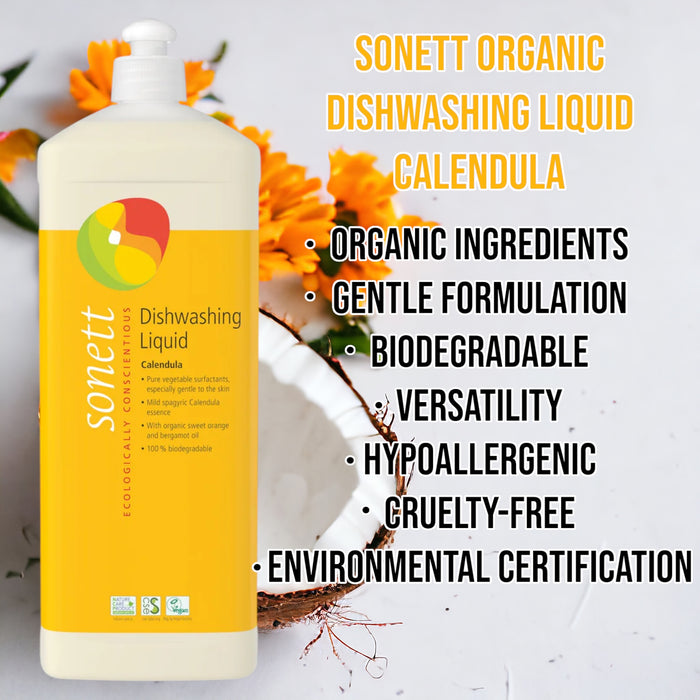 Sonett Organic Dishwashing Liquid Calendula (34 fl.oz/1L) ( Pack of 1 ) ( Pack of 2 ) ( Pack of 6 )
