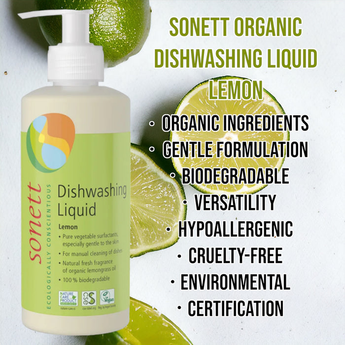 Sonett Organic Dishwashing Liquid Lemon (10 fl.oz/ 300 ml) ( Pack of 1 ) ( Pack of 2 ) ( Pack of 6 )