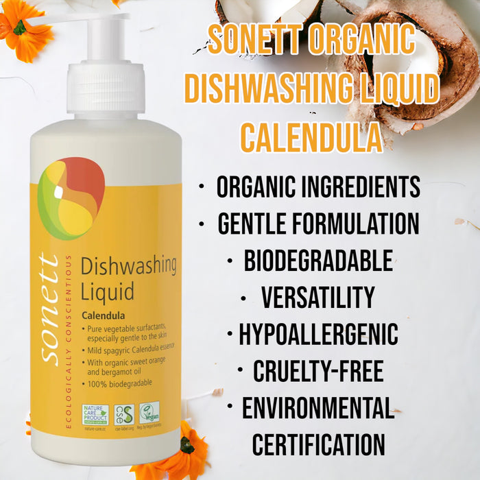 Sonett Organic Dishwashing Liquid Calendula (10 fl. oz/ 300ml) ( Pack of 1 ) ( Pack of 2 ) ( Pack of 6 )