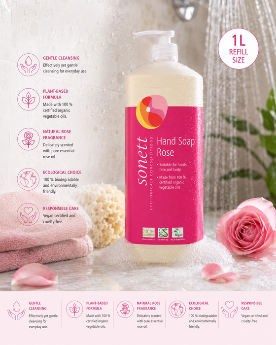 Rose Hand Soap Naturally Gentle Hand & Body Care with Organic Rose Essence