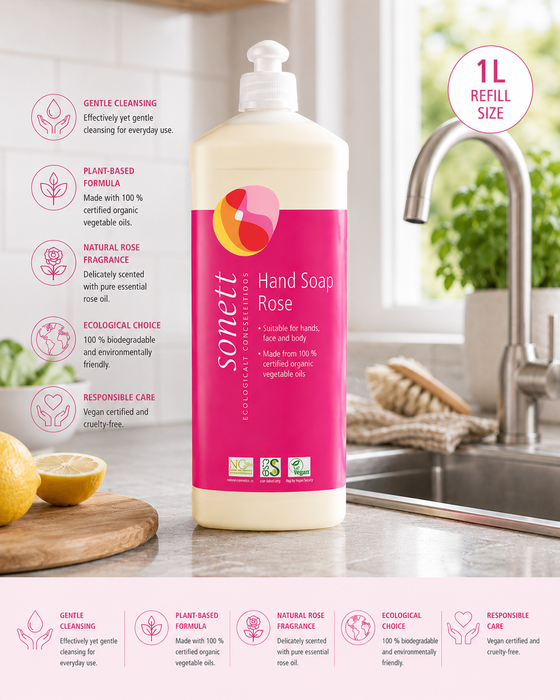 Rose Hand Soap Naturally Gentle Hand & Body Care with Organic Rose Essence