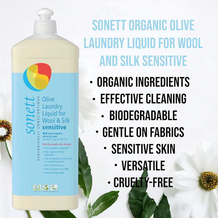Sonett Organic Olive Laundry Liquid for Wool and Silk Sensitive ( 35fl.oz 1L) ( Pack of 1 ) ( Pack of 2 ) ( Pack of 6 )