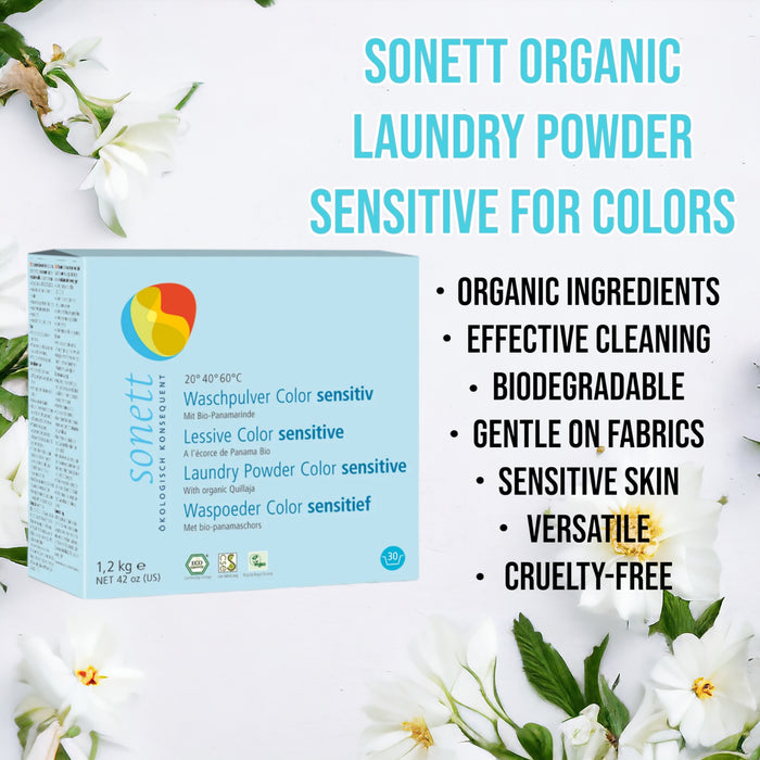 Sonett Organic Laundry Powder Sensitive for Colors (42 fl.oz/1.2kg) ( Pack of 1 ) ( pack of 2 ) ( Pack of 4 )