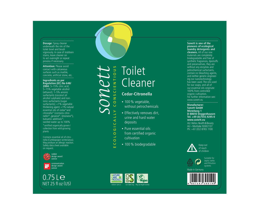 Sonett Organik Toilet Cleaner Cedar-Citronella (25 fl.oz/750ml) ( Pack of 1 ) ( Pack of 2 ) ( Pack of 6 )